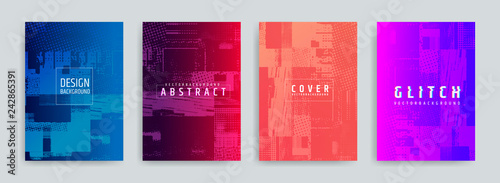 Set of abstract background cover designs. Screen error effect. Failure. Vector graphics. Abstract background strokes. Halftone effect