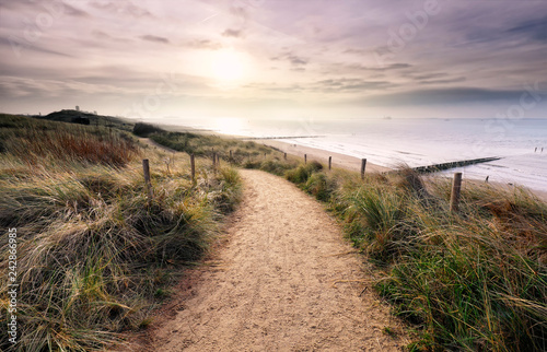 path on dune with view on North sea beach
