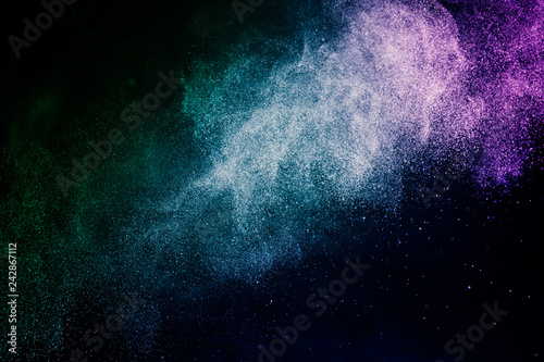 powder of Galaxy and Nebula color spreading effect for makeup artist or graphic design in black background