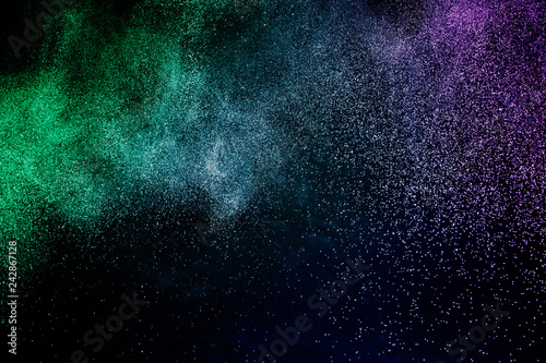 powder of Galaxy and Nebula color spreading effect for makeup artist or graphic design in black background
