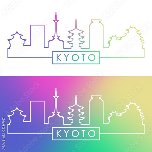 Kyoto skyline. Colorful linear style. Editable vector file.