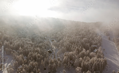 Aerial view at winter mountain