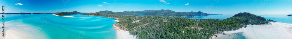 Panoramic aerial view of Whitehaven Beach in Queensland, Australia