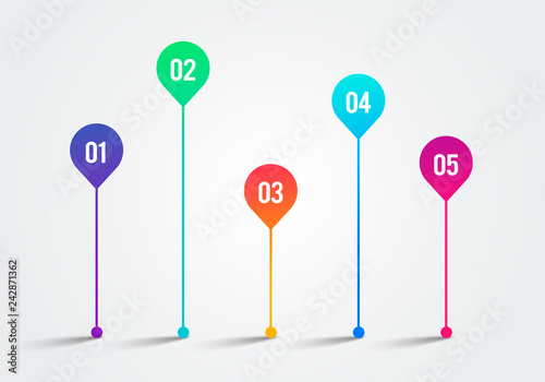Vector Illlustration Timeline 3d Infographic 1 to 5  Design Template. Charts, Diagrams and other Vector Elements for Data and Statistics Presentation