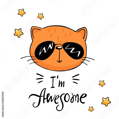 cool cat with lettering hand drawn