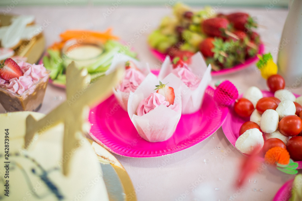 Close-up of the beautiful, tasty desserts on the holiday table