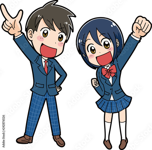 学生のイラスト素材　男女セット　冬服