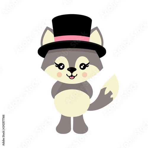 cartoon cute wolf in hat vector