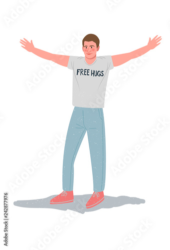 Saint Valentines Day. Flat editable vector illustration, clip art, modern painting. Free hugs and kindness concept. Hand drawn character isolated image. Romantic date. Best friend. 
