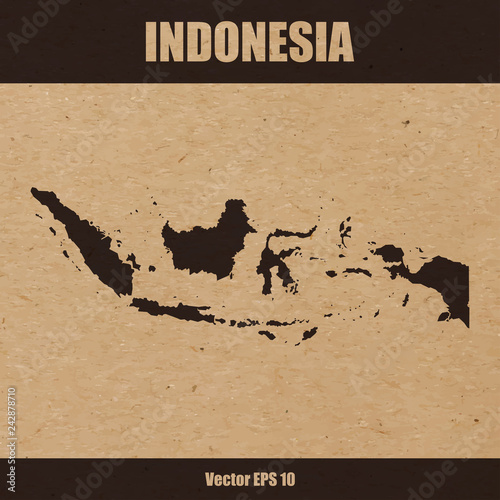 Detailed map of Indonesia on craft paper