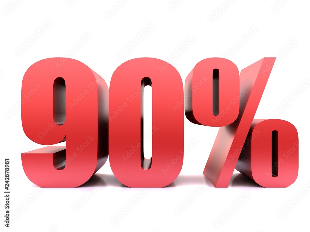 ninety percent 90% symbol .3d rendering ninety percent 90% symbol .3d rendering