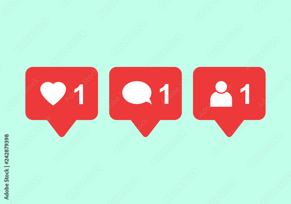 Like icon vector. Comment icon vector. Follower icon vector. Social media. Social network. Notification Icon.