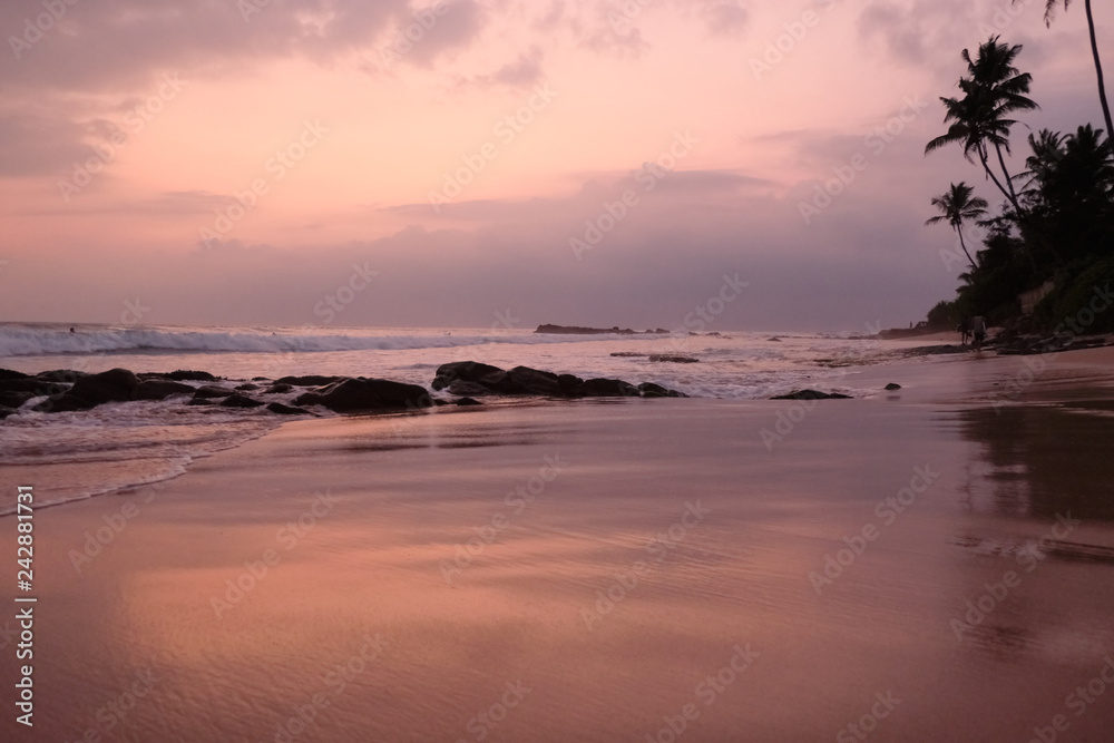 Midigama beach. Sri-Lanka. Beautiful sunset. Amazing view.