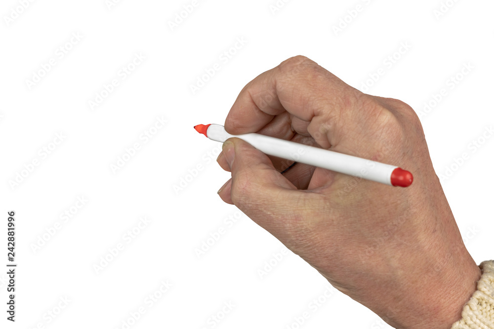 Hand mit rotem Stift Hand mit rotem Stift