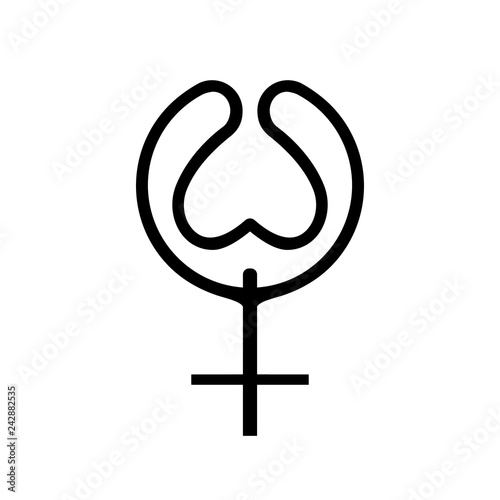 Icon black line nymphomania concept. Stylised Sign female gender expresses sex woman addiction. A symbol sexual affiliation. Flat style for graphic design, logo. A happy love. Vector illustration