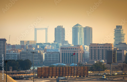 Dubai port view at sunset