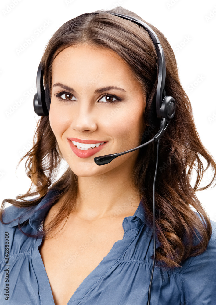 Support phone operator in headset, isolated Support phone operator in headset, isolated