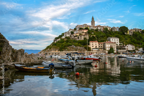 Town of Vrbnik on Krk island. Wonderful Summer seascape. Adriatic sea. Kvarner bay archipelago. European travel. Tourist destination in Croatia. Europa. photo