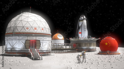 Foto Concept of a futuristic 3d illustration of a China base in the Moon dark side
