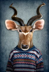 Fototapete Hipster Tiere Mann mit Antilopenkopf Ölgemälde  © cranach