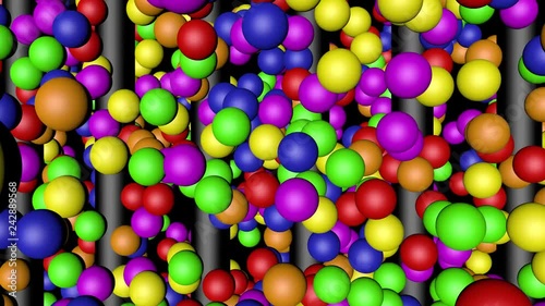 Rainbow Color Balls Lifting Along Gray Rods, 3D Animation