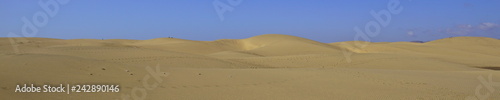 The Maspalomas Dunes  Spanish  Dunas de Maspalomas   against a clear blue sky.