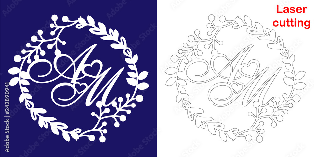 Wedding Monogram for Laser Cutting. a a Initials of the Wedding Decorative  Logo in a Floral Frame Stock Vector - Illustration of card, icon: 136380004