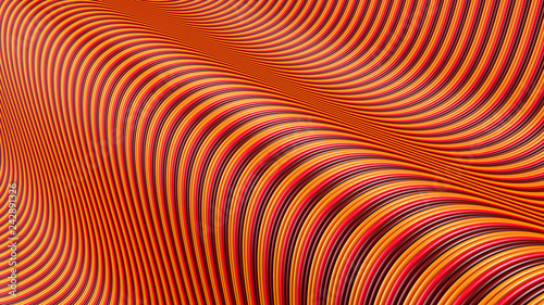 3d illustration of a wavy surface made of different colored lines