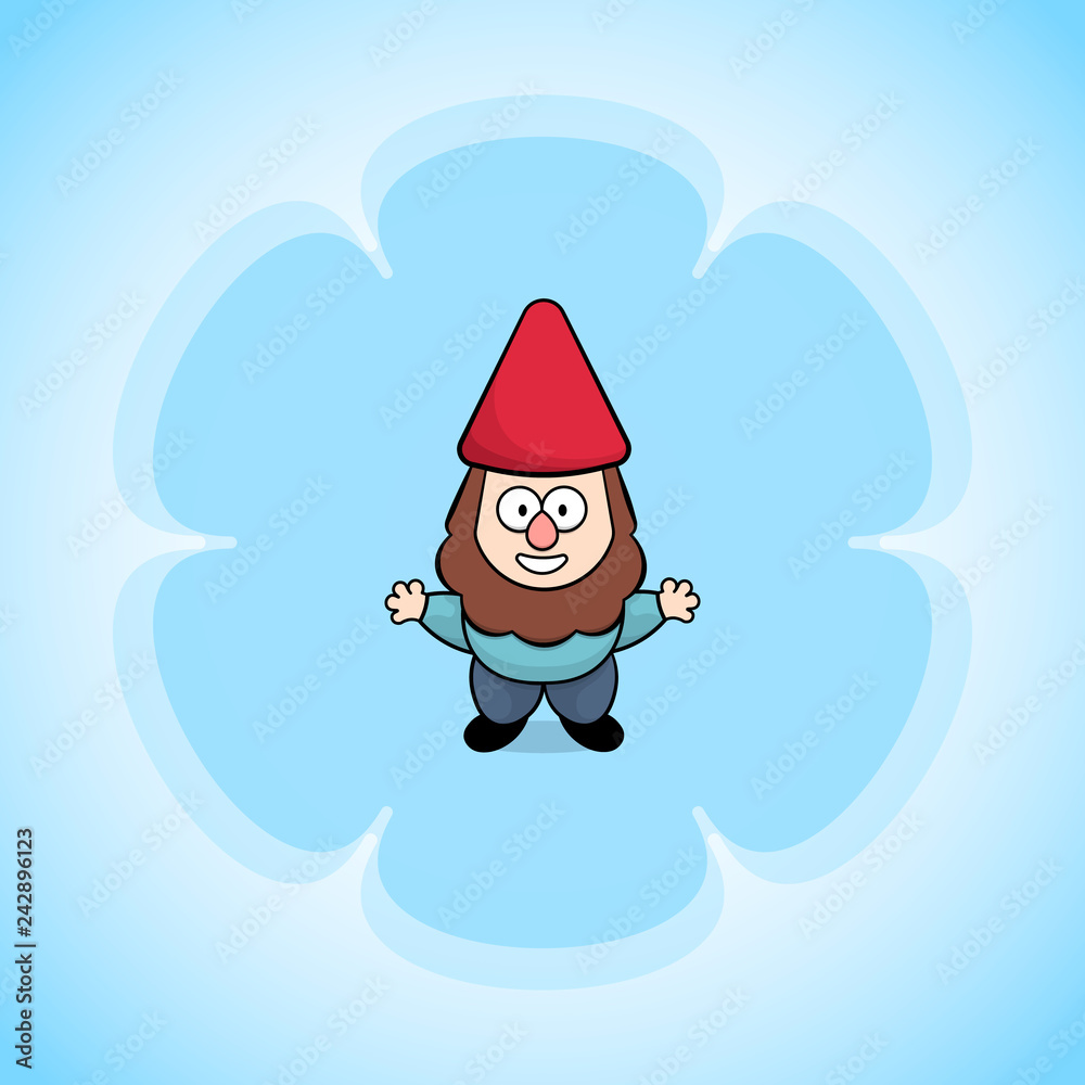 Cheerful, cute, smiling gnome. Vector illustration. EPS 10 vector graphics Cheerful, cute, smiling gnome. Vector illustration. EPS 10 vector graphics