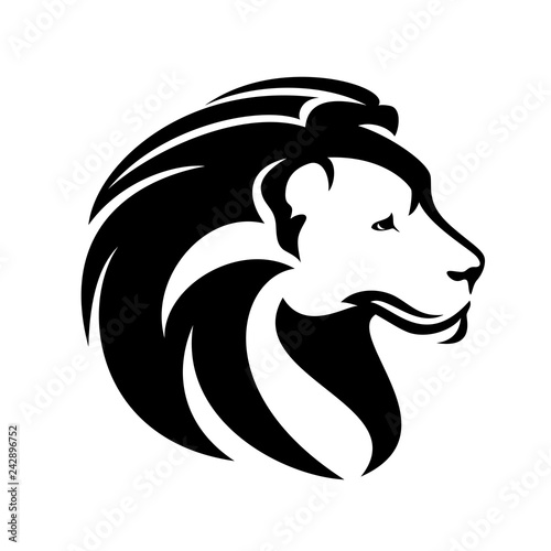 african lion profile head - black and white animal portrait vector