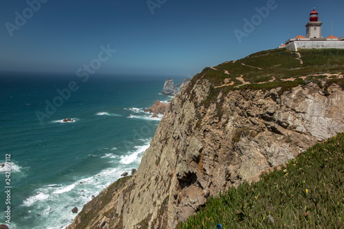 View at Cabo da Roca Lighthouse (Portuguese: Farol de Cabo da Roca) which is Portugal's (and continental Europe's) most westerly point.