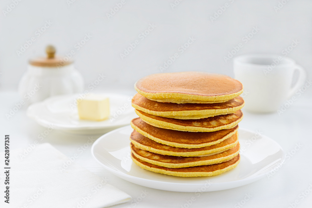 American pancakes on a white plate American pancakes on a white plate