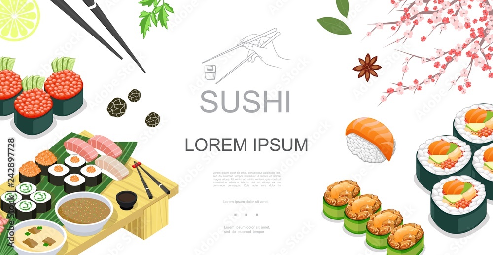 Isometric Japanese Food Colorful Template Isometric Japanese Food Colorful Template