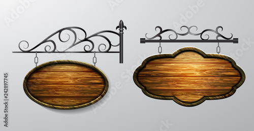 hanging, wooden Board vector, wooden object for text.