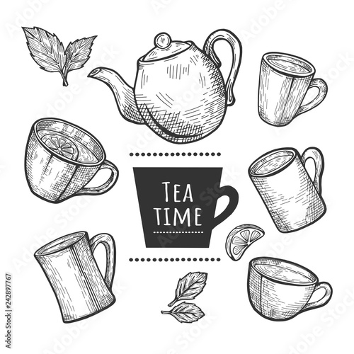 tea cups and pot