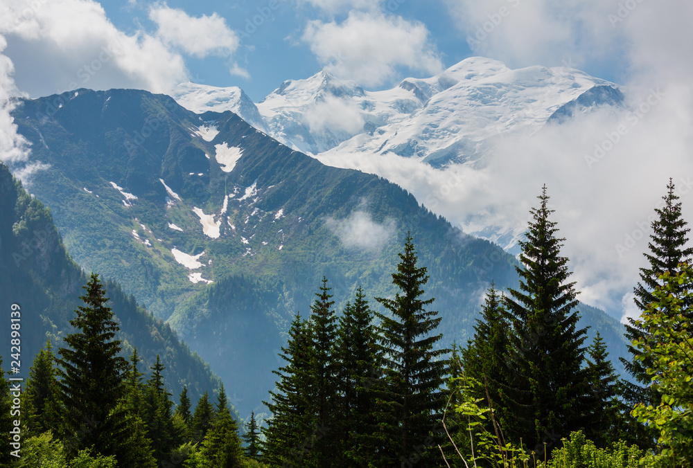 Mont Blanc mountain massif (view from Plaine Joux outskirts)