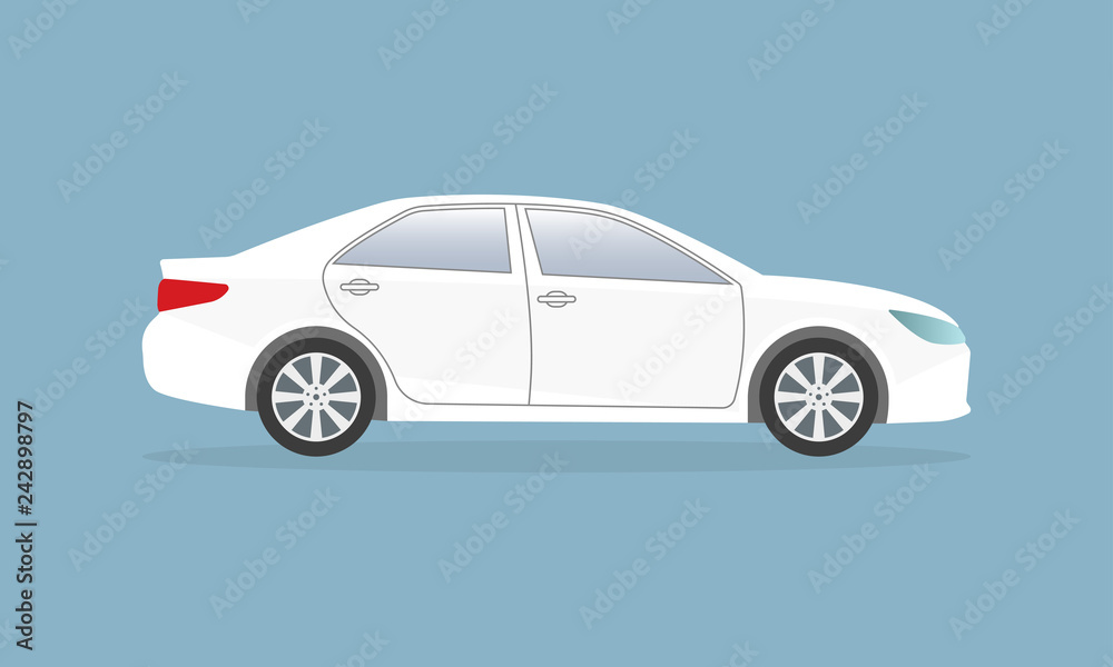 Fototapeta White Car or Vehicle. Side view. Vector illustration of modern sedan.