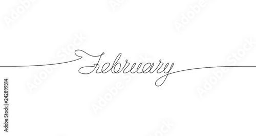 FEBRUARY handwritten inscription. One line drawing of word