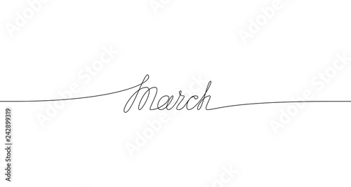 MARCH handwritten inscription. One line drawing of word