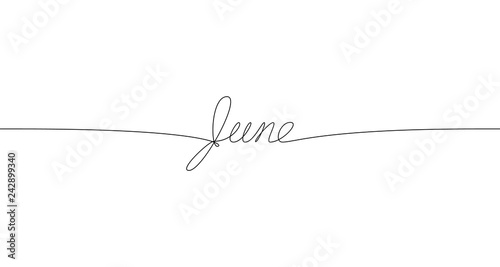 JUNE handwritten inscription. One line drawing of word