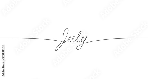 JULY handwritten inscription. One line drawing of word