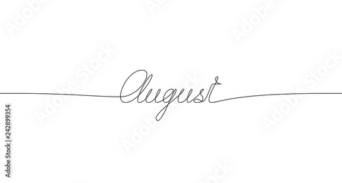 AUGUST handwritten inscription. One line drawing of word