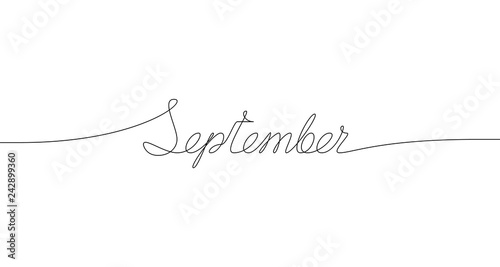 SEPTEMBER handwritten inscription. One line drawing of word