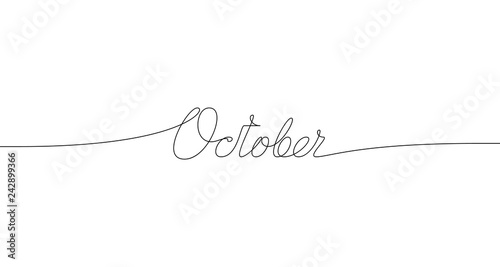 OCTOBER handwritten inscription. One line drawing of word