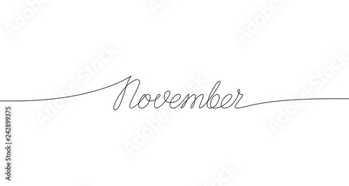 NOVEMBER handwritten inscription. One line drawing of word