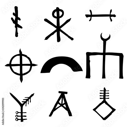 Wiccan symbols imaginary cross symbols, inspired by antichrist pentagram and witchcraft. Vector.