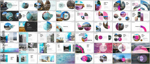 Minimal presentations design, portfolio vector templates with circle elements on white background. Multipurpose template for presentation slide, flyer leaflet, brochure cover, report, marketing.