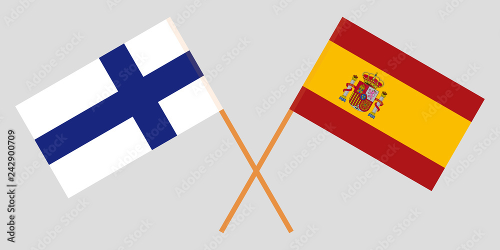 Spain and Finland. The Spanish and Finnish flags. Official proportion. Correct colors. Vector