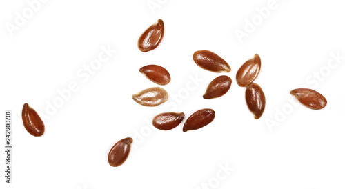 flax seeds macro isolated on white background, top view