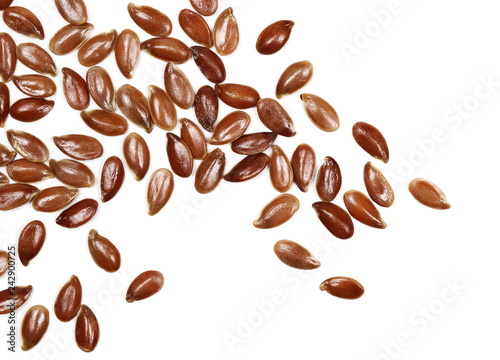 flax seeds macro isolated on white background, top view